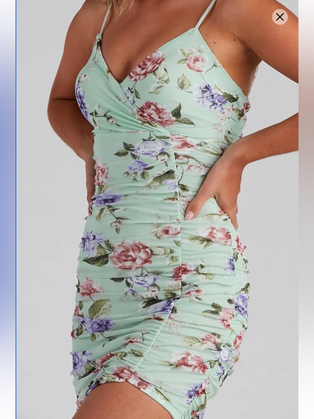 NWT Windsor Floral Ruched Midi Dress Mint Green Slit Bodycon Small - Picture 7 of 7